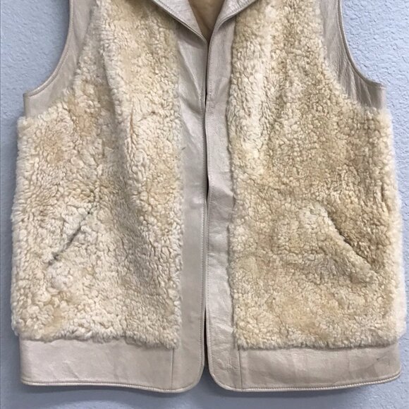 Vintage 1960’s Sherpa Leather Vest Al Thompson of Portland Men’s Beige Flaw M/L - Picture 5 of 15